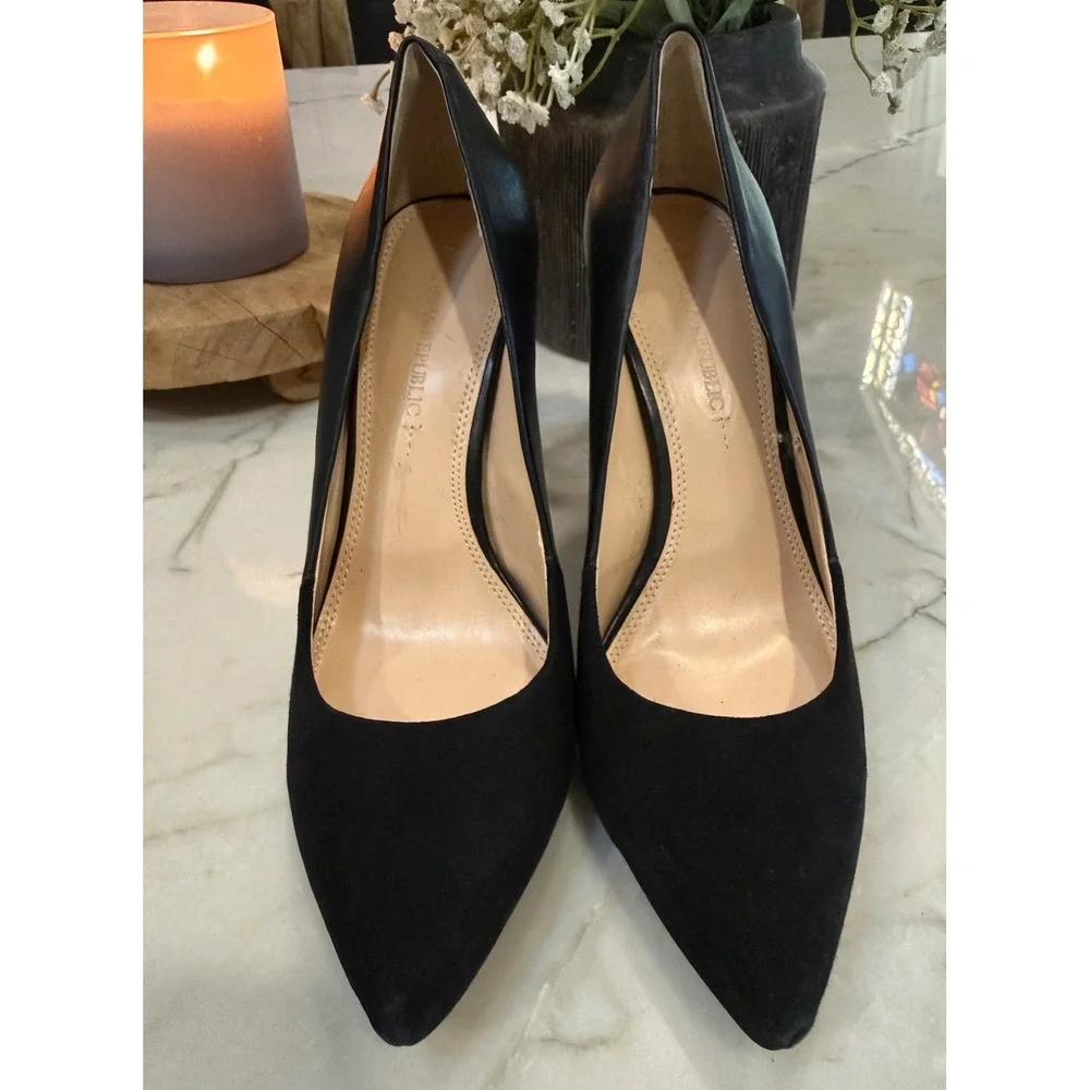 Banana Republic Womens Black Suede Leather Mixed Media Pointed Toe Pumps 7